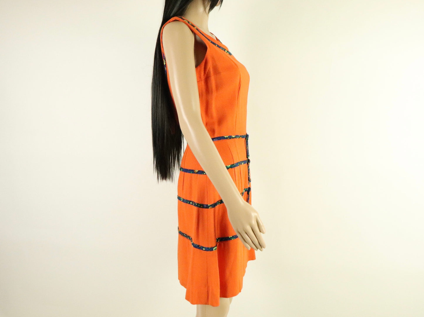 Orange Linen Mod Mini Dress, 1960s vintage