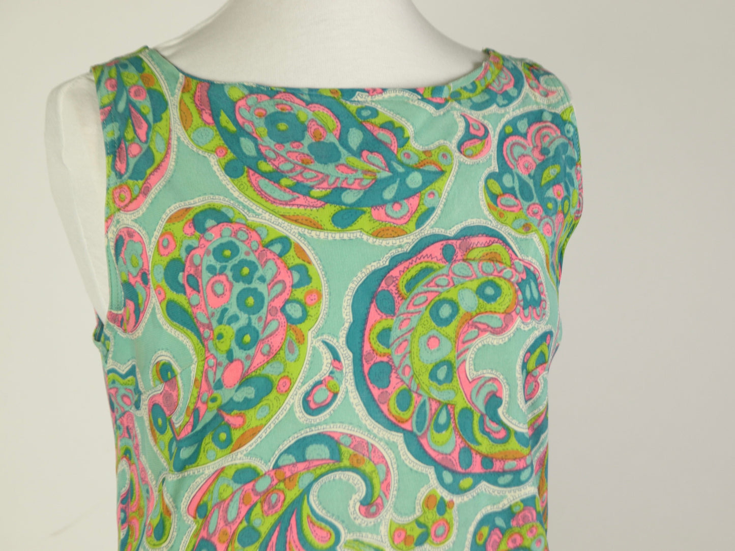 Blue Paisley Psychedelic Mini Dress, 1970s Vintage