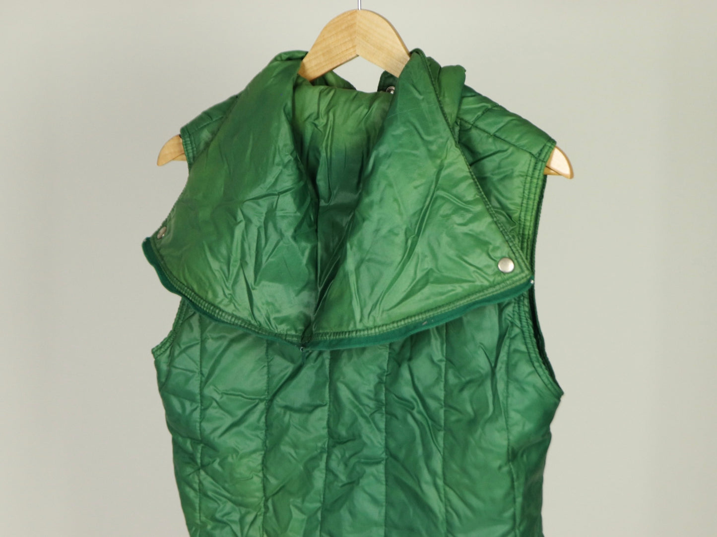 Green Hooded Puffer Vest, 1970s Vintage