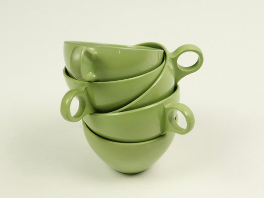Melamine Tea Cup Set of 5, Avocado Green, Mid Century Vintage