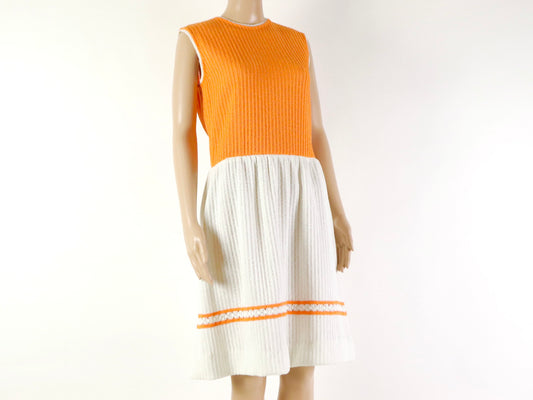 Orange And White Sleeves Dress, 1970s Vintage
