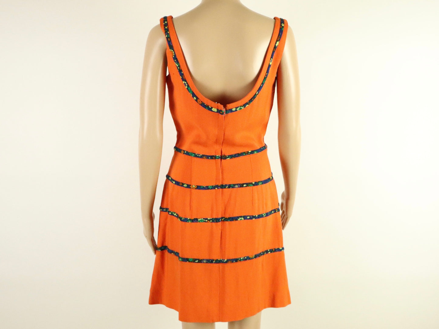 Orange Linen Mod Mini Dress, 1960s vintage