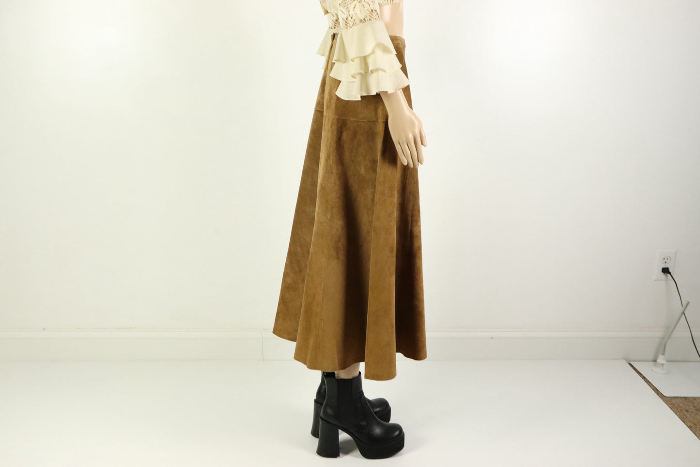 Brown Suede Midi skirt, 1990s Vintage
