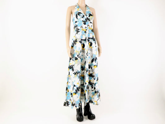 Abstract Floral Halter Maxi dress, 1970s vintage