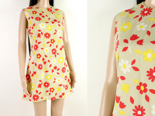 Floral micro mini dress, 1970s vintage, handmade