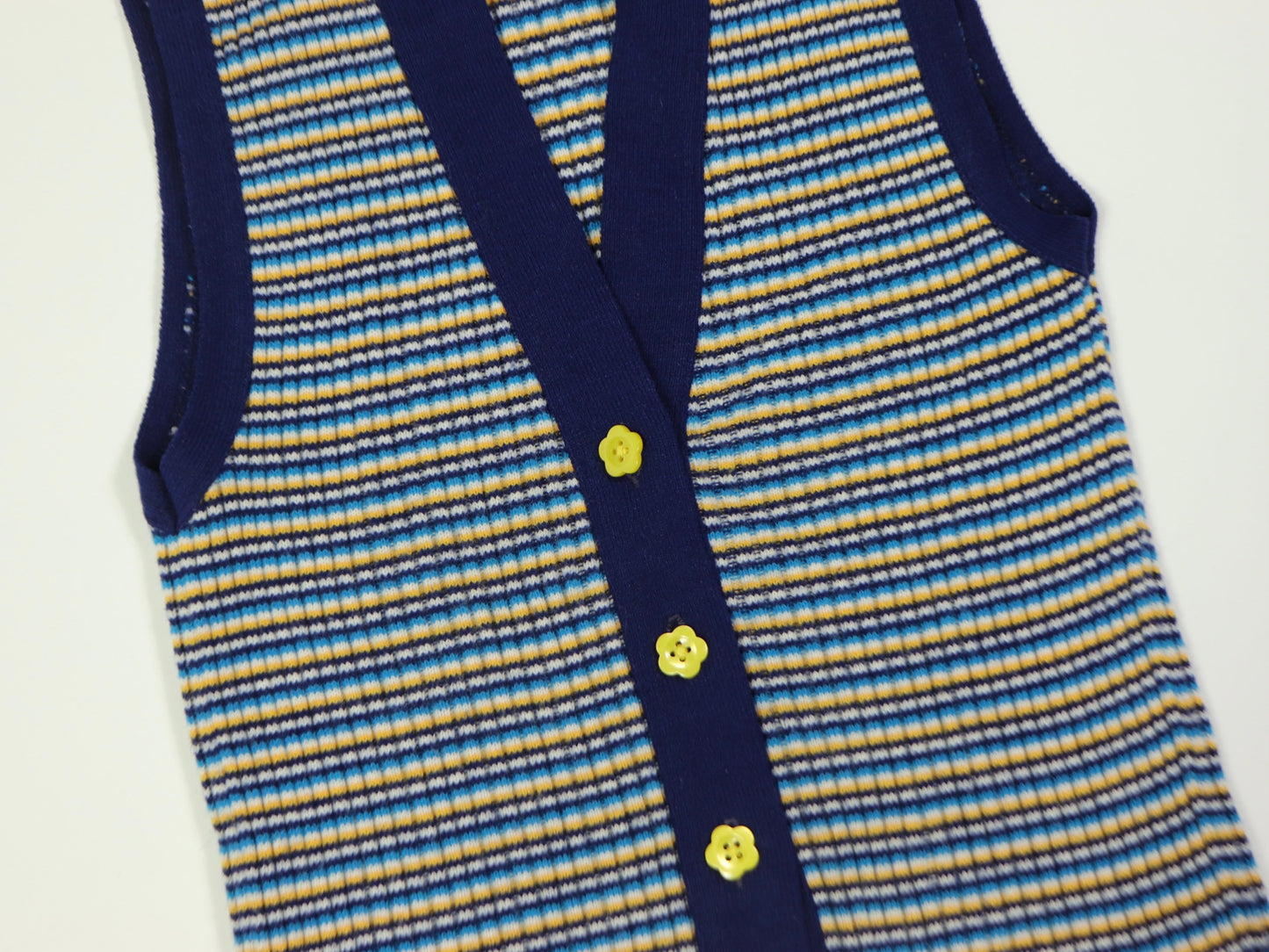 Yellow And Blue Striped Sweater Vest Top, 1970s Vintage