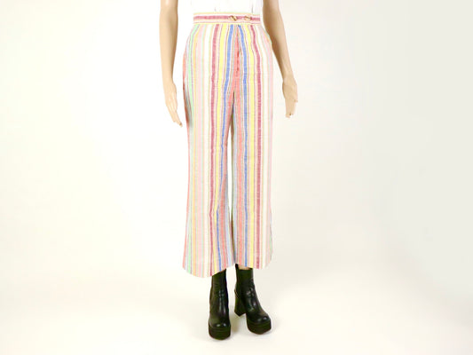 Striped Linen Flare Pants, 1960s Vintage