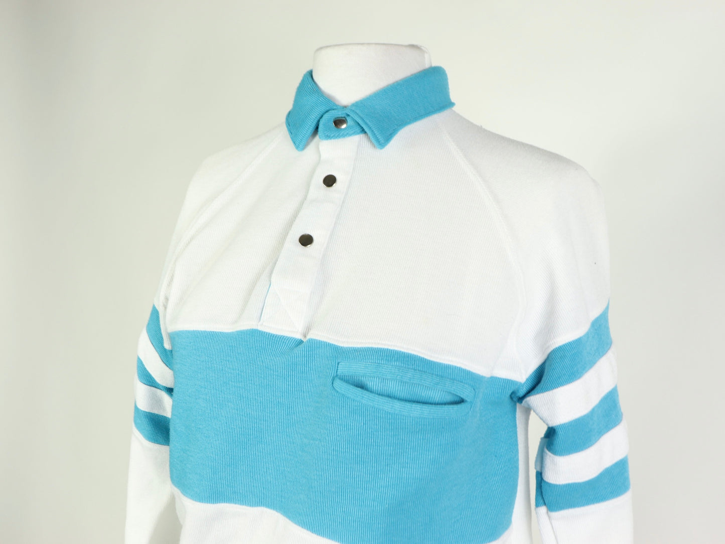 Blue And White Long Sleeve Polo Shirt, 1980s Vintage