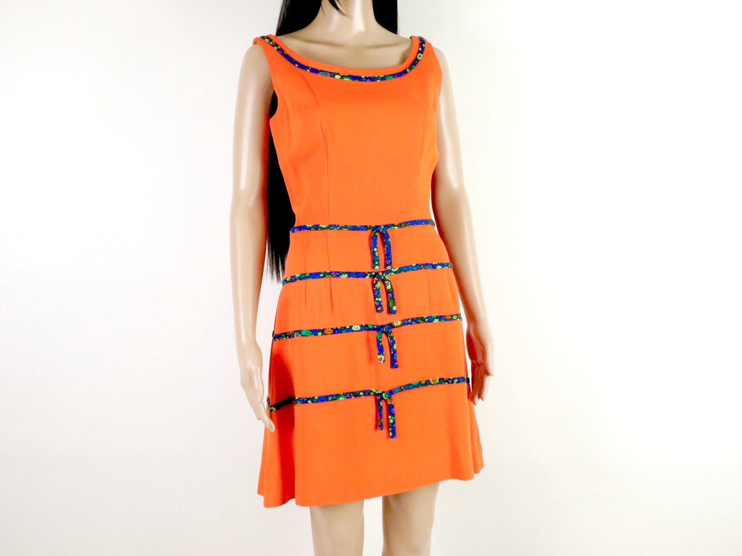 Orange Linen Mod Mini Dress, 1960s vintage