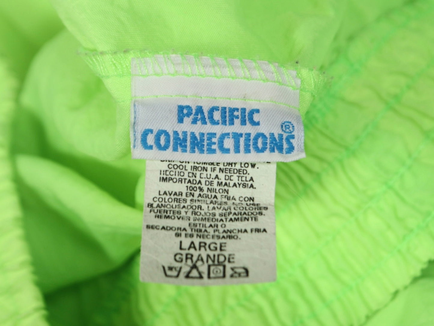 Neon Green Nylon Shorts, Pacific Connections, 1980s Vintage