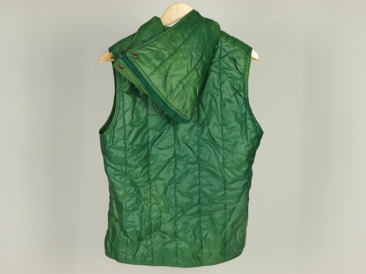 Green Hooded Puffer Vest, 1970s Vintage