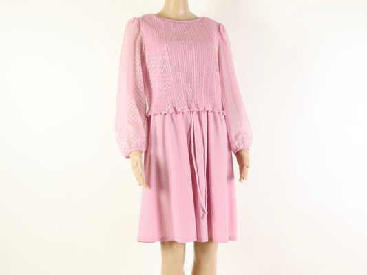 Pink Puff Sleeve Dress, 1970s Vintage