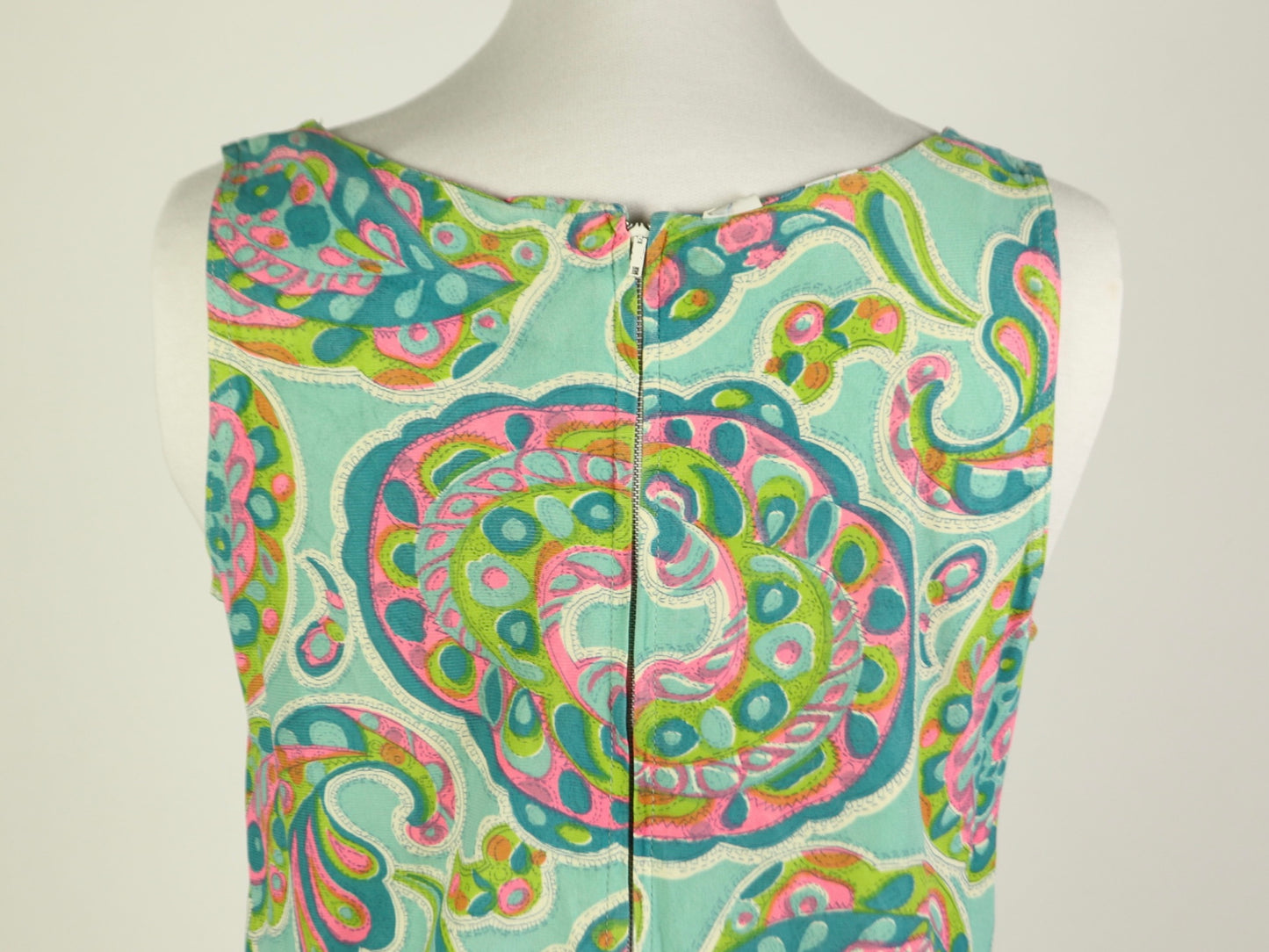 Blue Paisley Psychedelic Mini Dress, 1970s Vintage