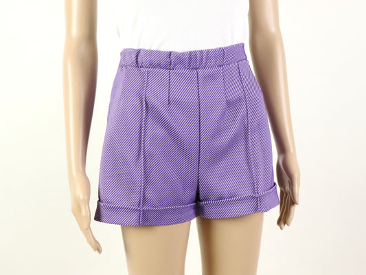 Purple High Waited Polyester Shorts, 1970s Vintage