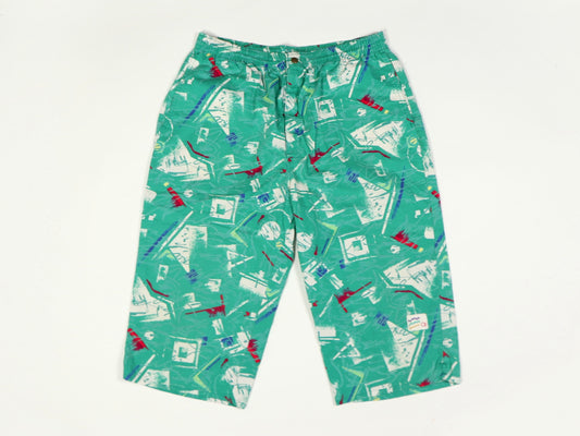 Green Abstract Long Shorts, Ocean Pacific, 1990s Vintage