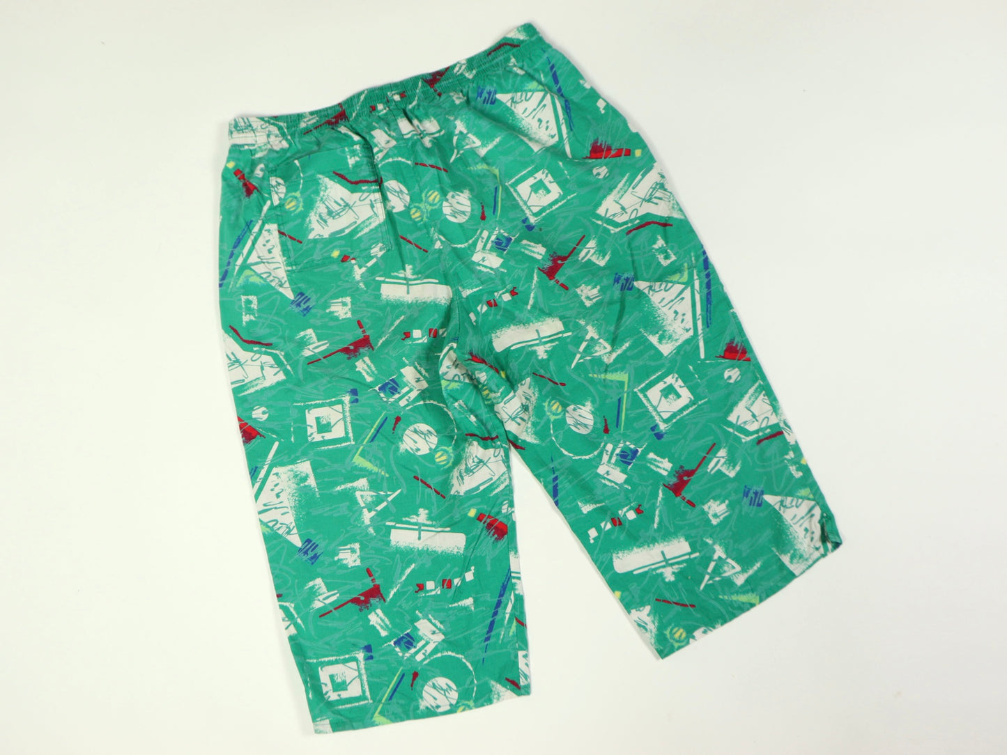 Green Abstract Long Shorts, Ocean Pacific, 1990s Vintage