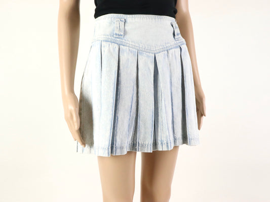 Light Blue Denim Pleated Mini Skort, Stefano, 1980s Vintage