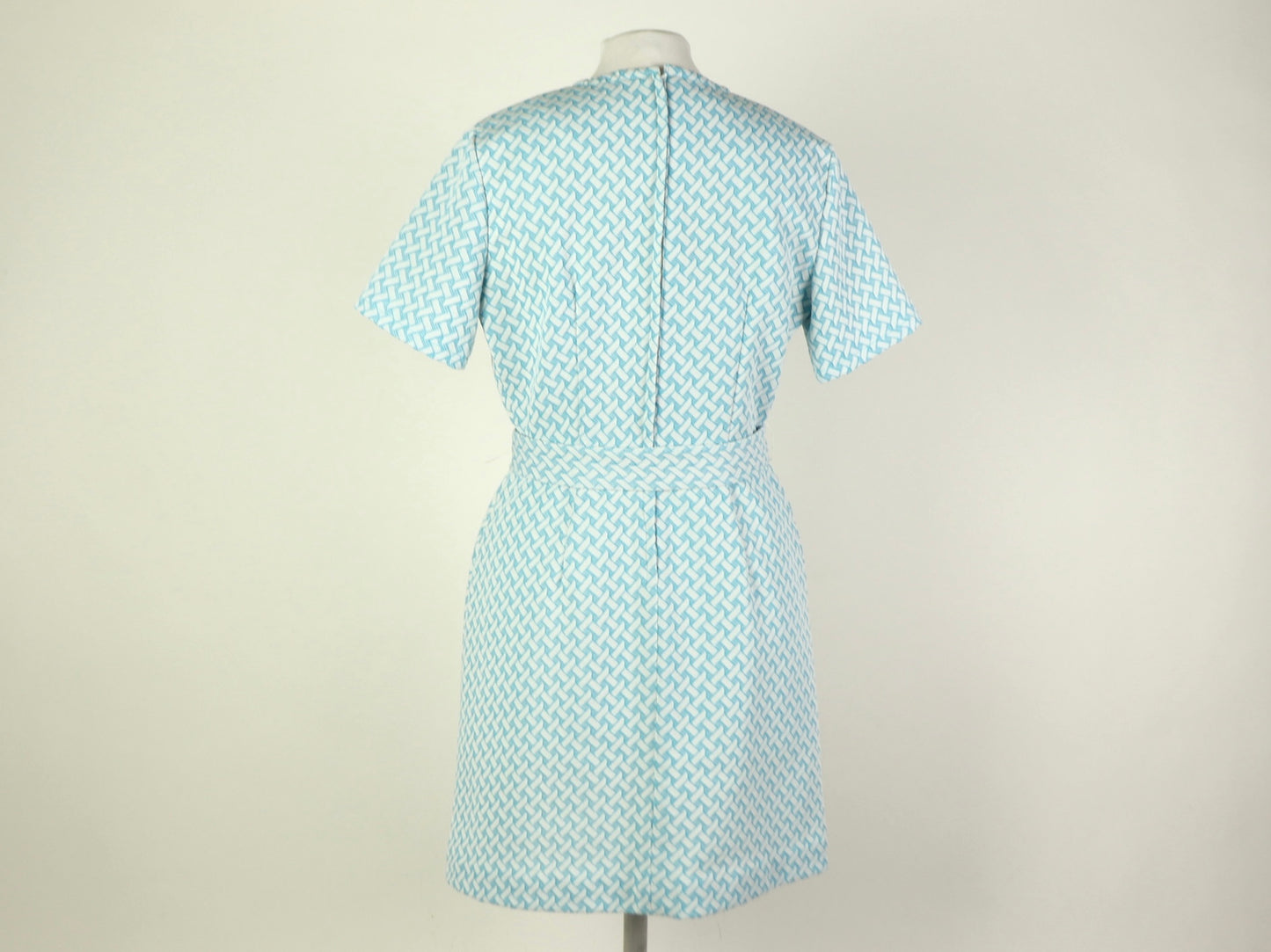 Blue Geometric Short Sleeve Dress, 1970s Vintage