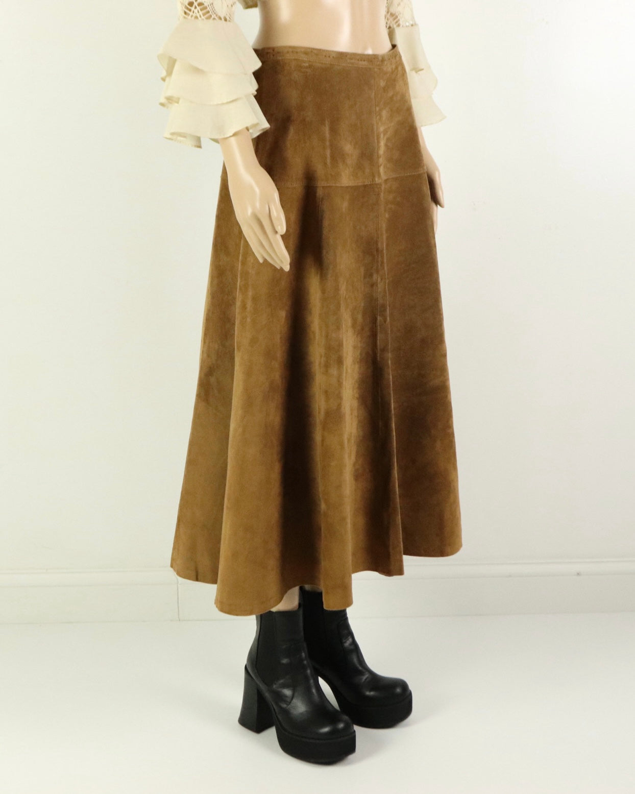 Brown Suede Midi skirt, 1990s Vintage