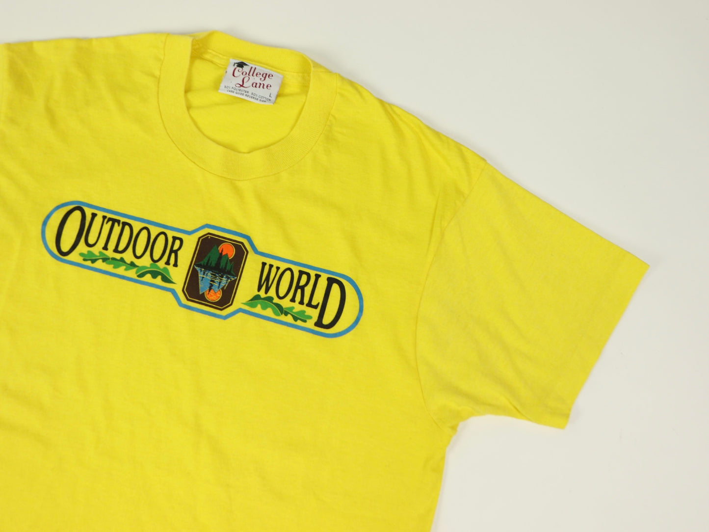 Yellow Outdoor World T-shirt, 1980s Vintage