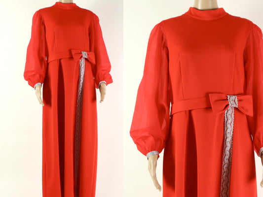 Long Red Party Dress, 1970s Vintage