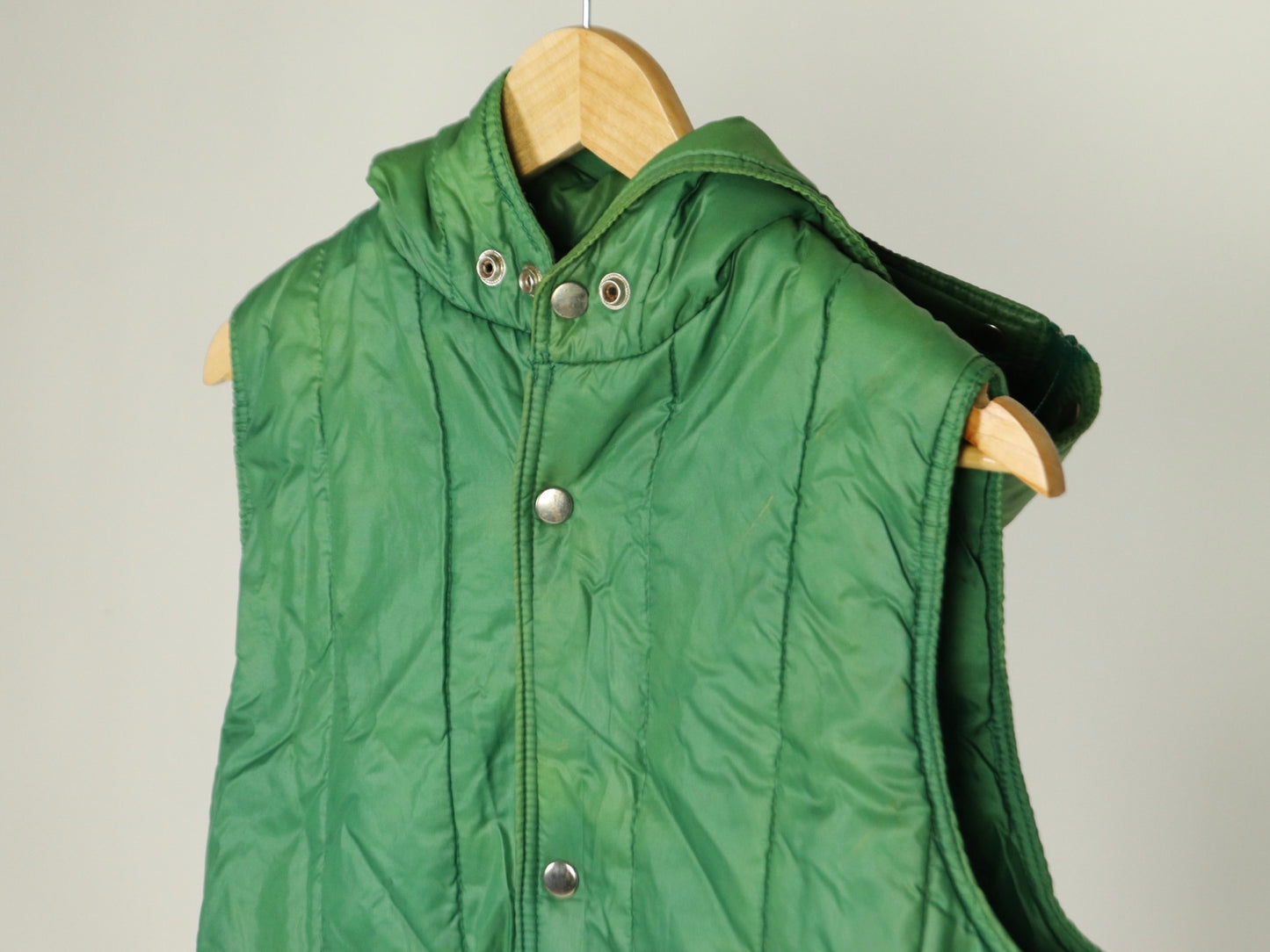 Green Hooded Puffer Vest, 1970s Vintage