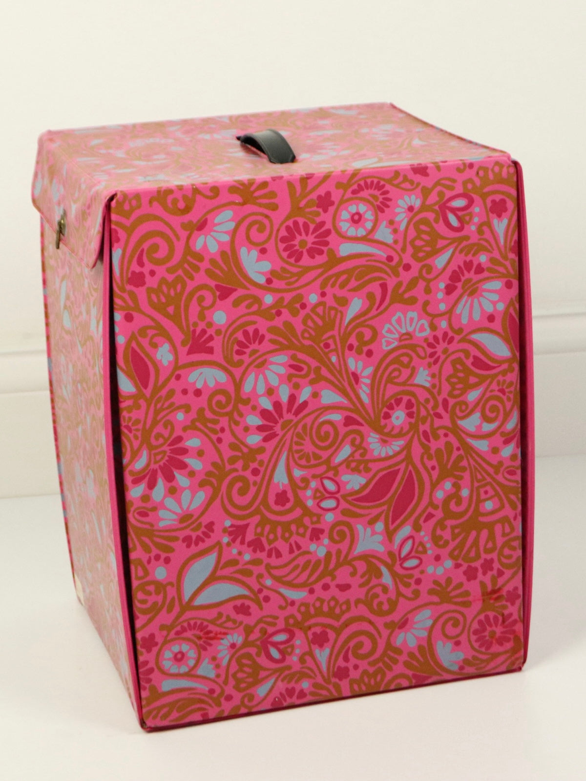 Mod Pink & Blue Floral Wig Storage Box Vinyl Carry Case, 1960s Vintage