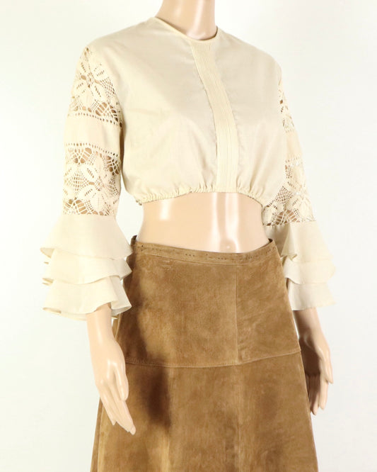 Dirndl Blouse, Kruger Dirndl, Lace Dirndl Blouse with Puff Sleeves, Bavarian Womens Blouse, 1970s Vintage