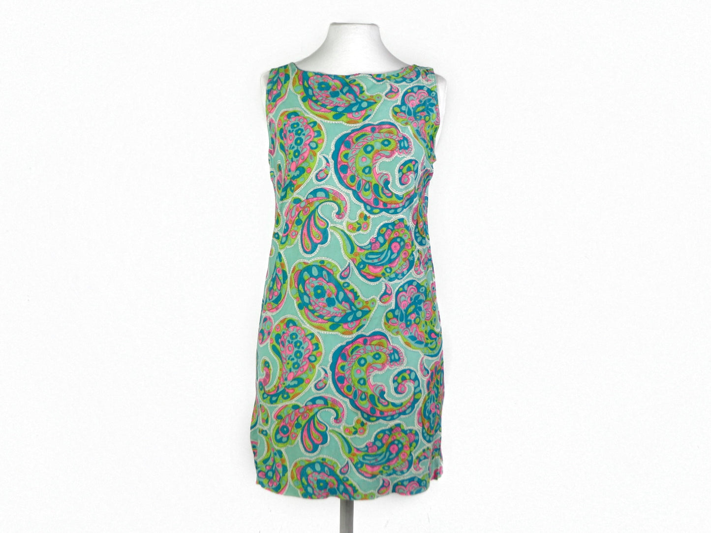 Blue Paisley Psychedelic Mini Dress, 1970s Vintage