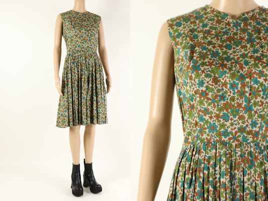 Green Floral Dress, 1960s Vintage