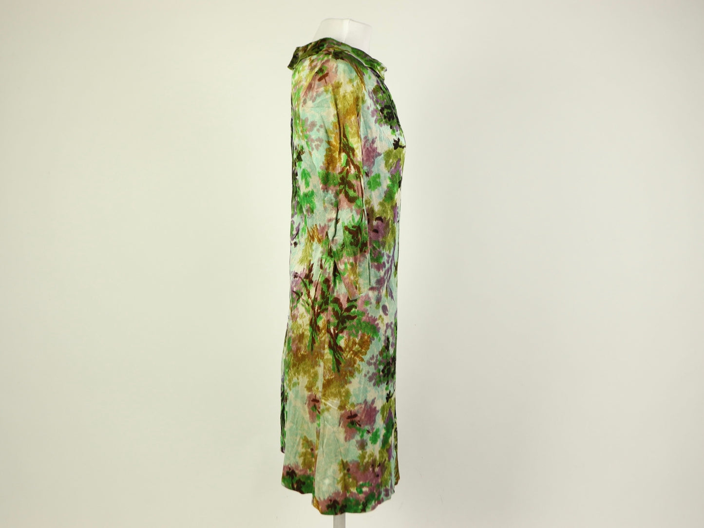 Green Floral Moc-Neck Dress, 1960s Vintage