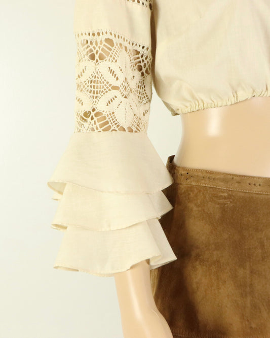 Dirndl Blouse, Kruger Dirndl, Lace Dirndl Blouse with Puff Sleeves, Bavarian Womens Blouse, 1970s Vintage