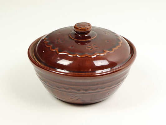 Vintage Covered Casserole Dish Marcrest Stoneware Brown Pottery Cottage Decor, 1950s Vintage