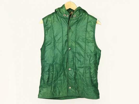 Green Hooded Puffer Vest, 1970s Vintage