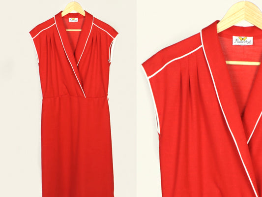 Red Sleeveless Midi Dress, Flutterbye, 1960s Vintage