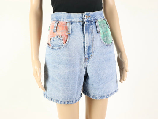 High Waisted Plaid Patchwork Shorts, STEEL Jeans, 1990s Vintage