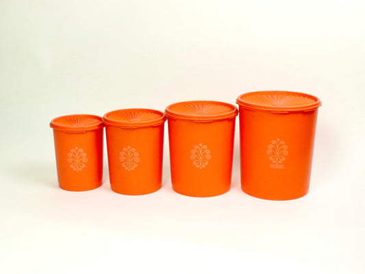 Tupperware Harvest Orange Canister Set  With a Servalier Lid, 1970s vintage
