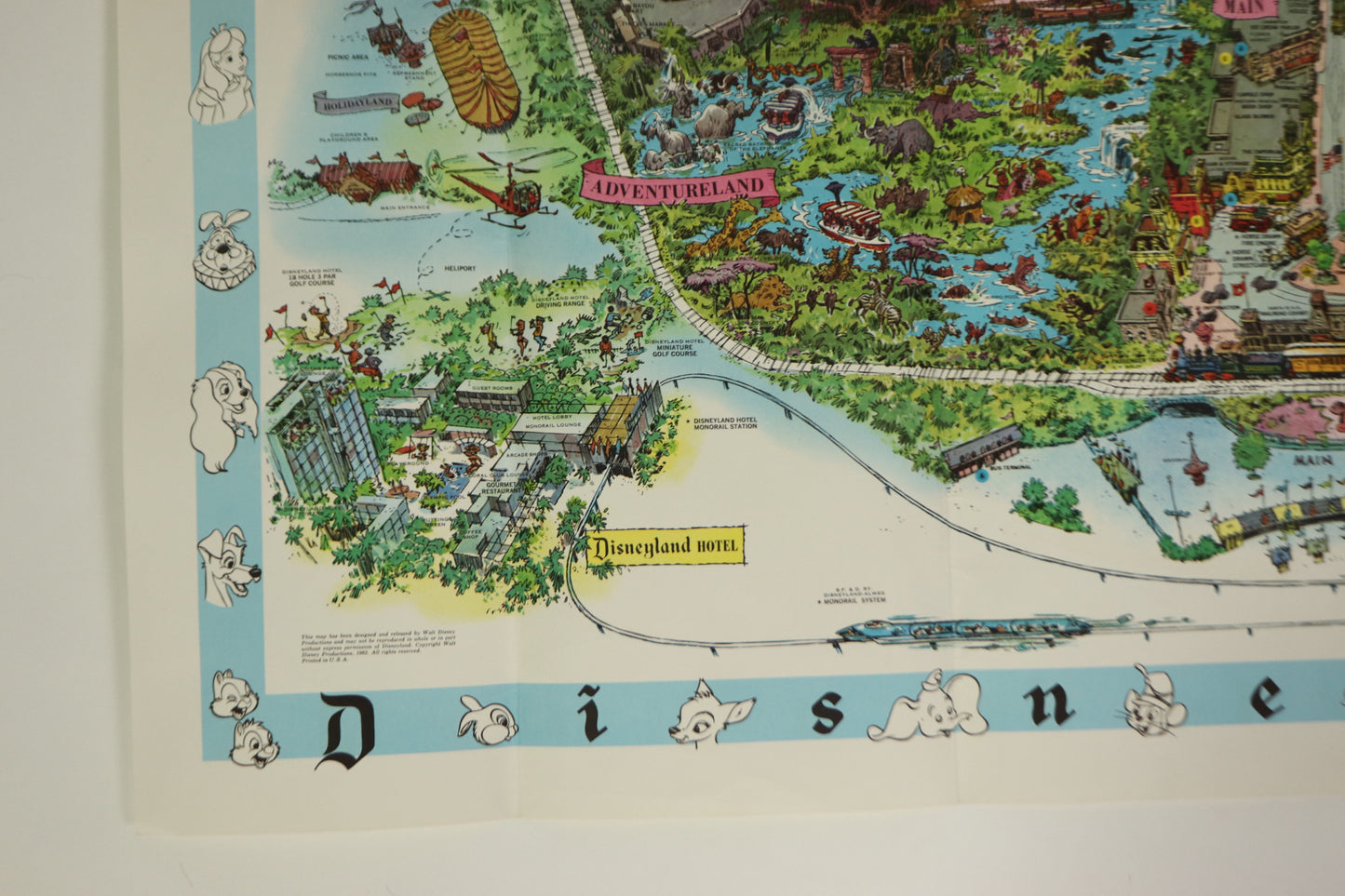 Vintage 1962 Disneyland Wall Map/Poster in 45X30 Original Disney Walt Disney