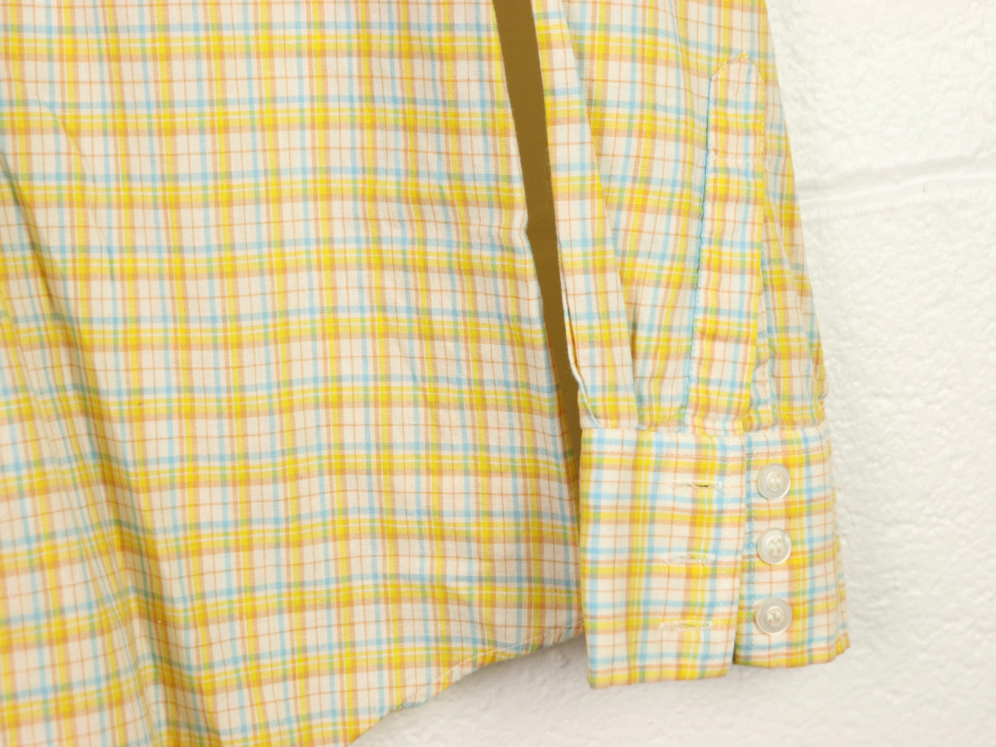 Yellow plaid button up shirt, 1970s vintage