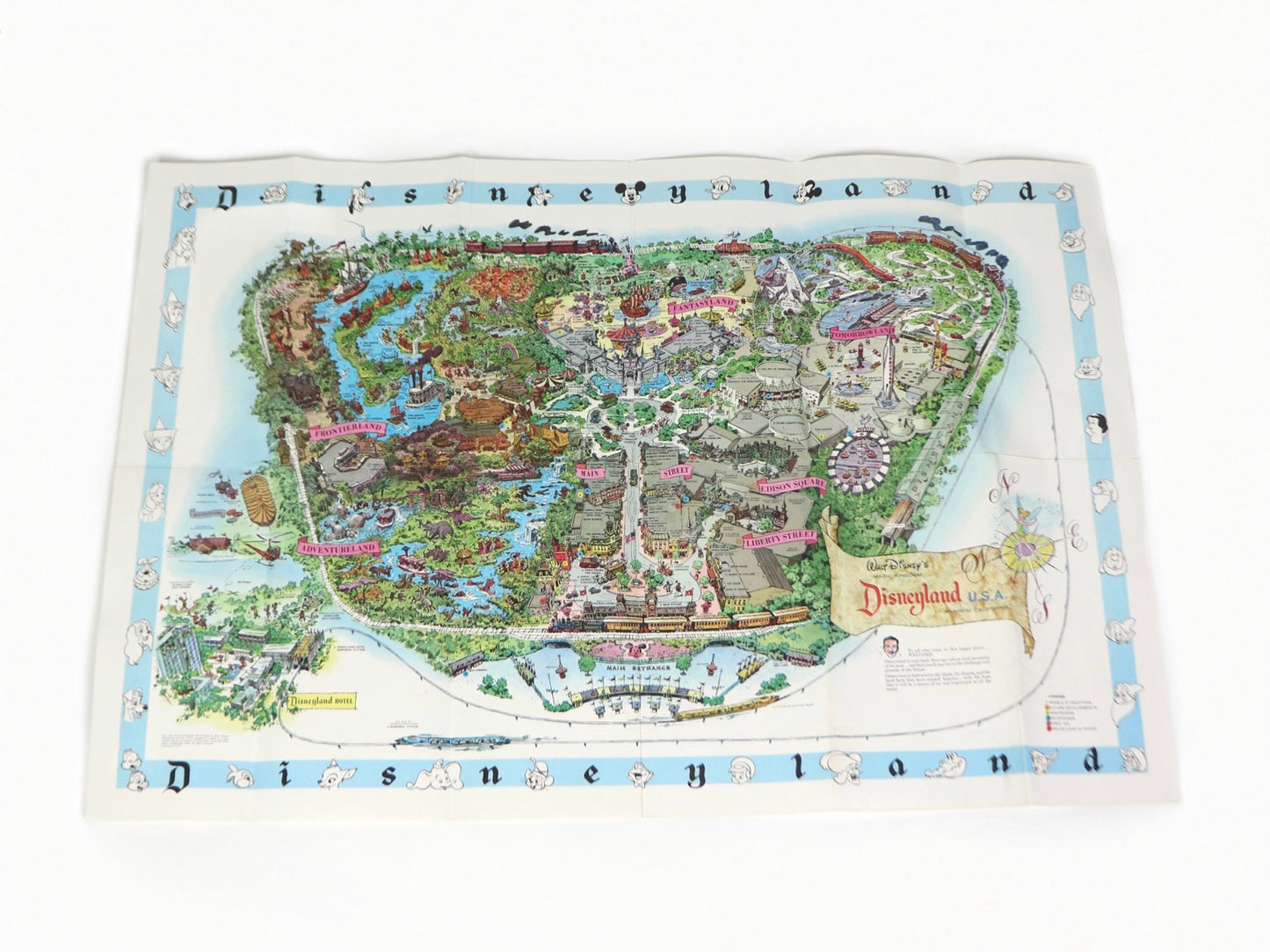 Vintage 1962 Disneyland Wall Map/Poster in 45X30 Original Disney Walt Disney