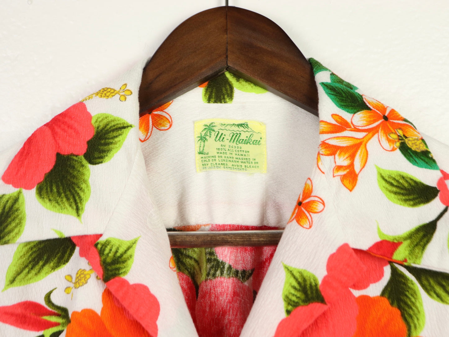 Orange Floral Hawaiian Button Down Shirt, Ui Maikai, 1960s Vintage