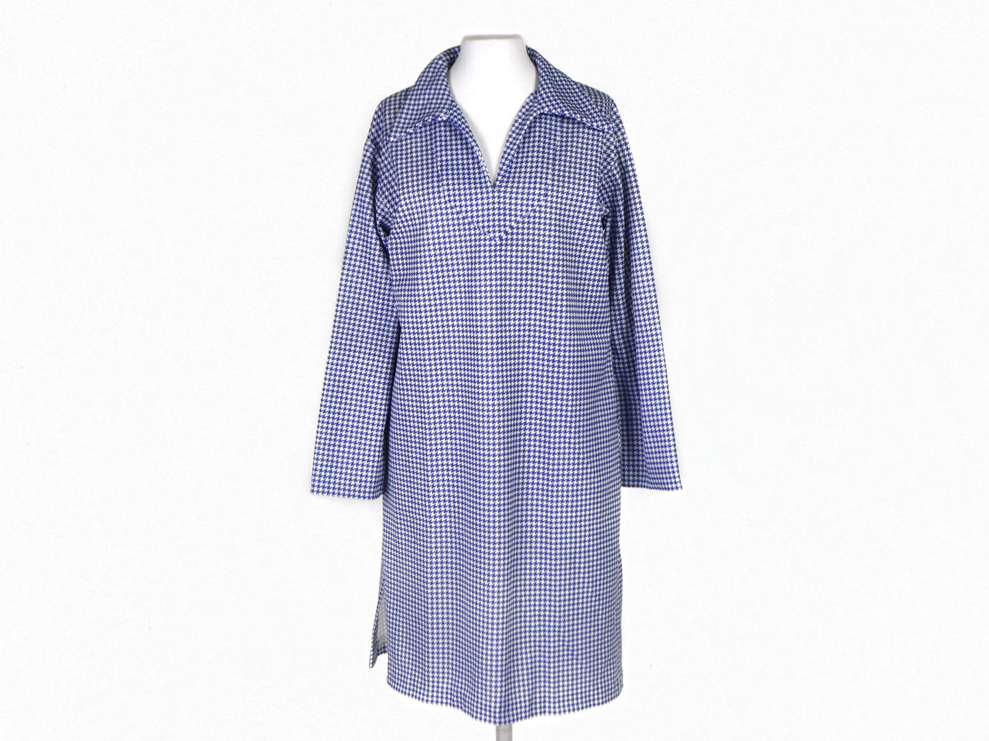 Blue Houndstooth House Dress, 1970s Vintage