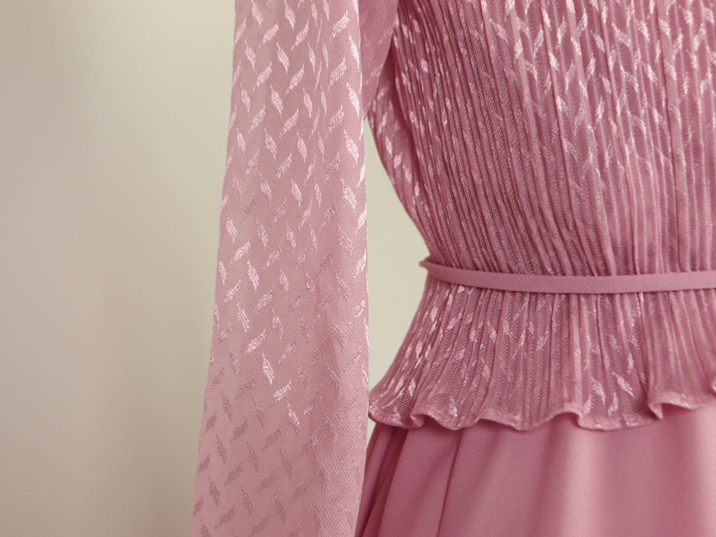 Pink Puff Sleeve Dress, 1970s Vintage