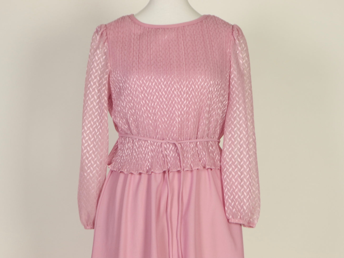 Pink Puff Sleeve Dress, 1970s Vintage