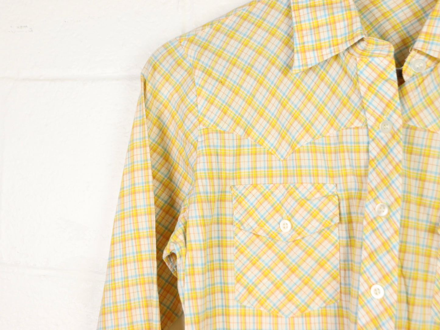 Yellow plaid button up shirt, 1970s vintage