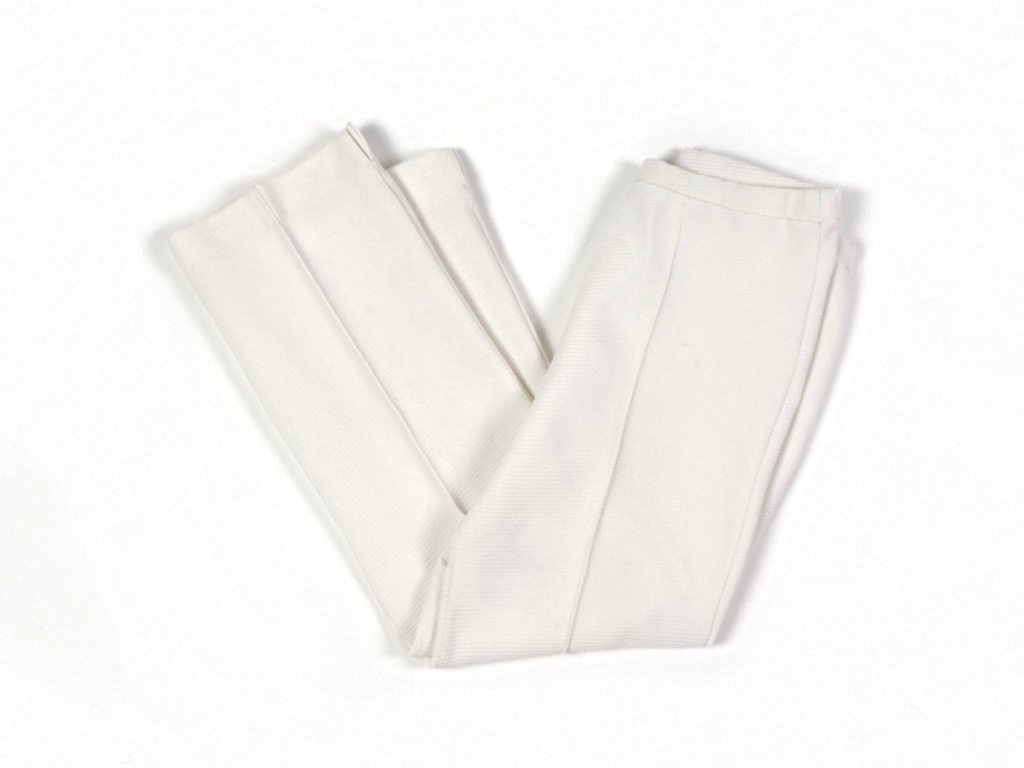 White Textured Polyester Straight Leg Pants, 1970s Vintage