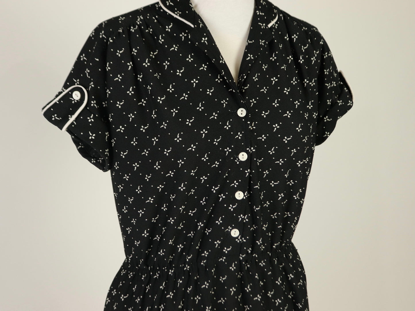 Black Button Down Dress, 1950s Vintage