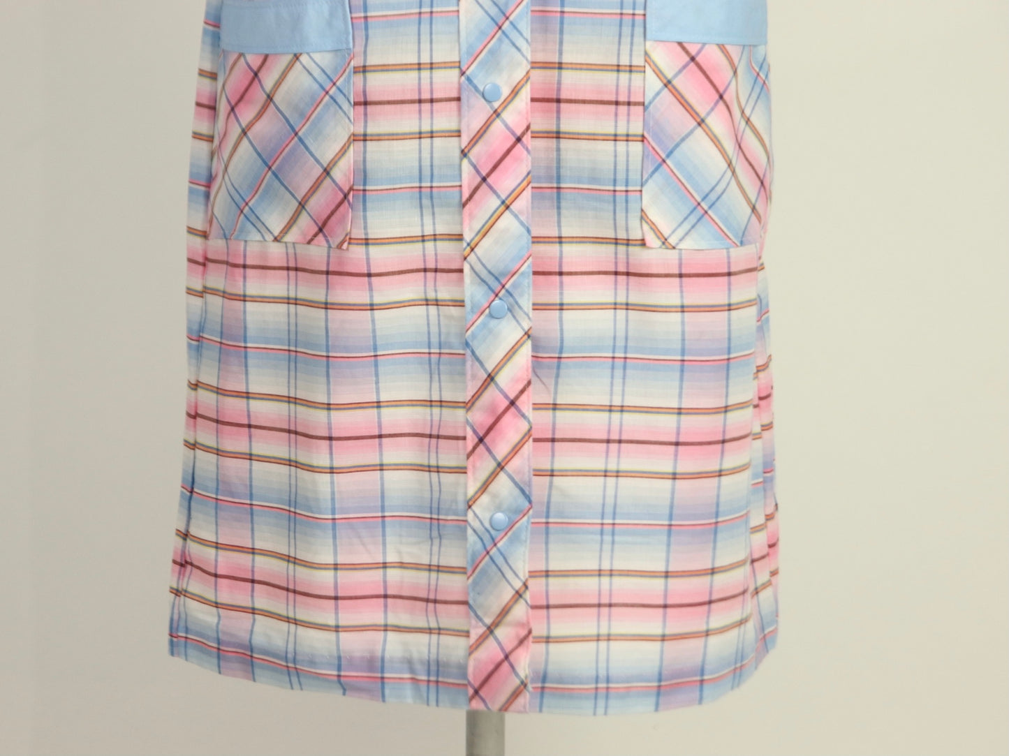 Pink Plaid Button Down Dress, 1970s Vintage