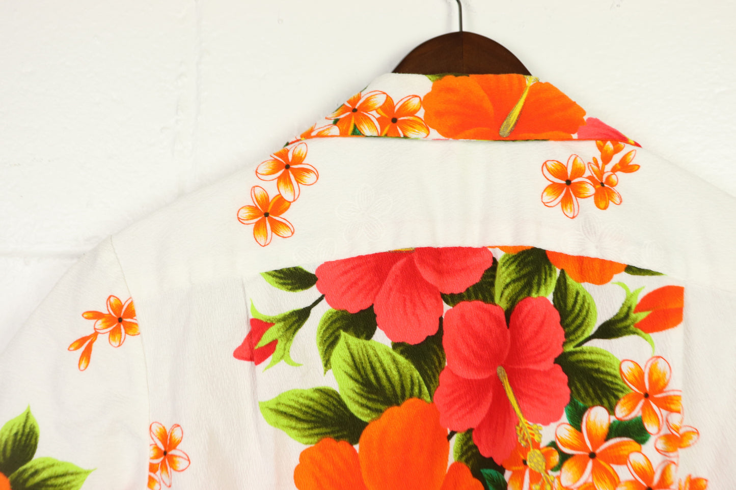 Orange Floral Hawaiian Button Down Shirt, Ui Maikai, 1960s Vintage