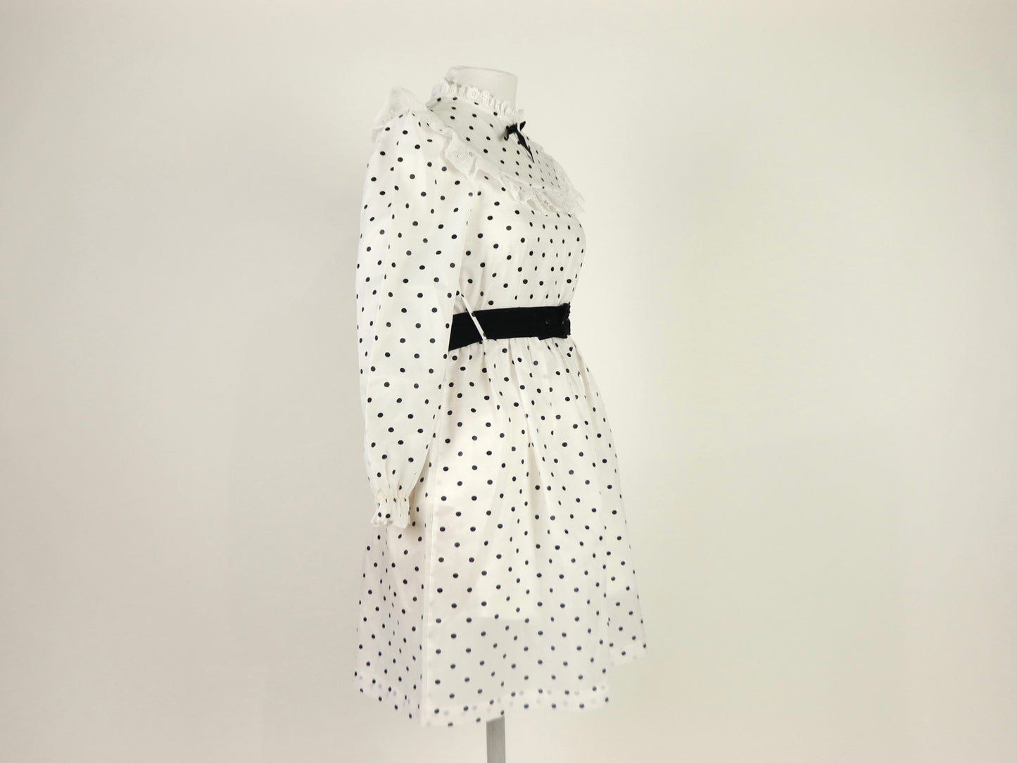 White Polkadot Babydoll Dress, 1970s Vintage